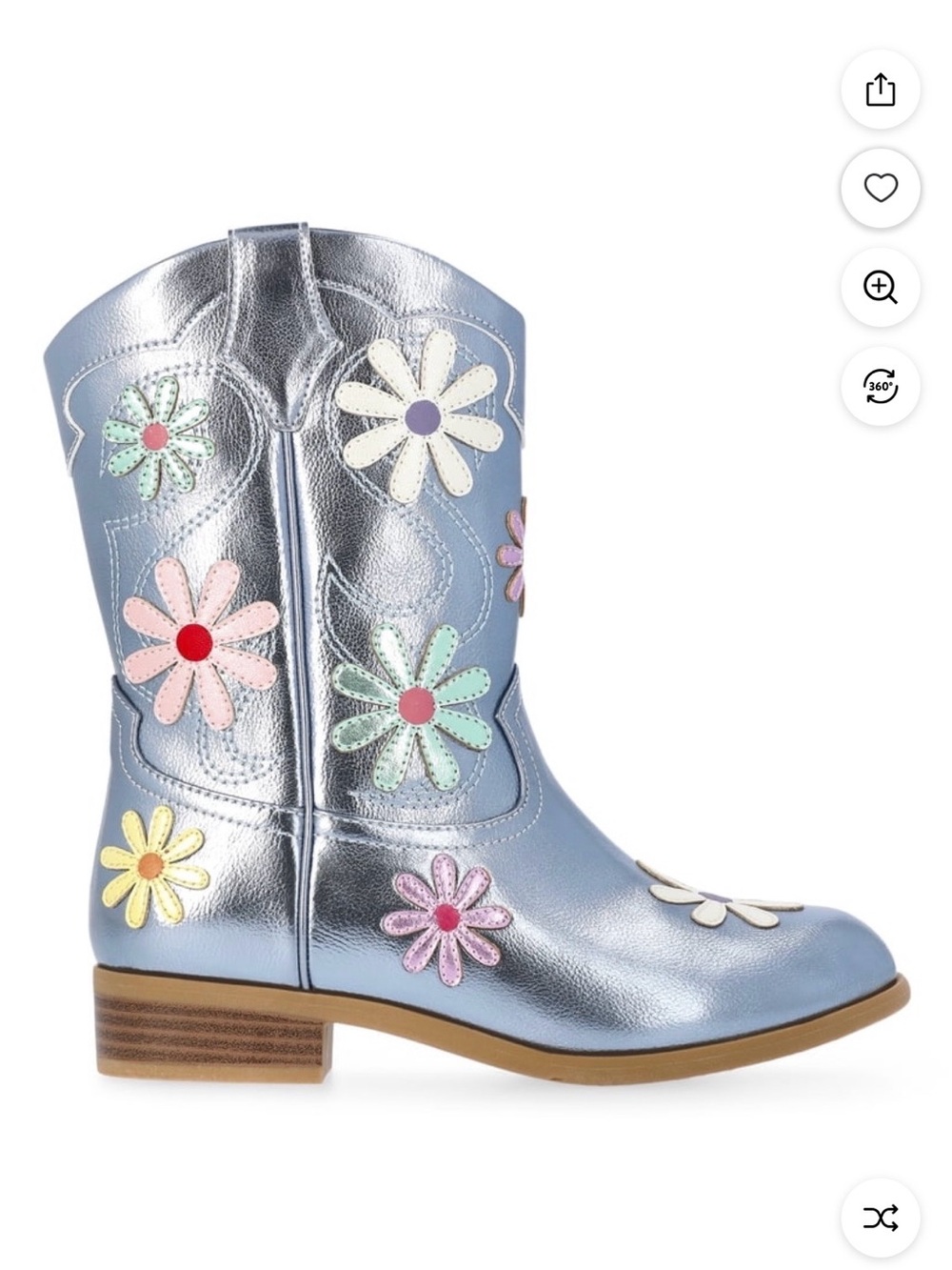wonder nation Metallic Blue Daisy Embroidered Girls Boots